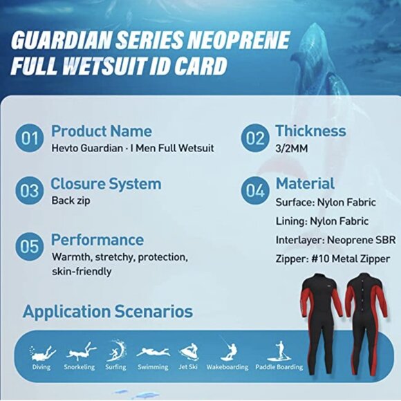 NWT! HEVTO GUARDIAN WARRIOR WETSUIT 3mm Neoprene Diving Scuba‎ CLY001 | Large - Picture 4 of 9